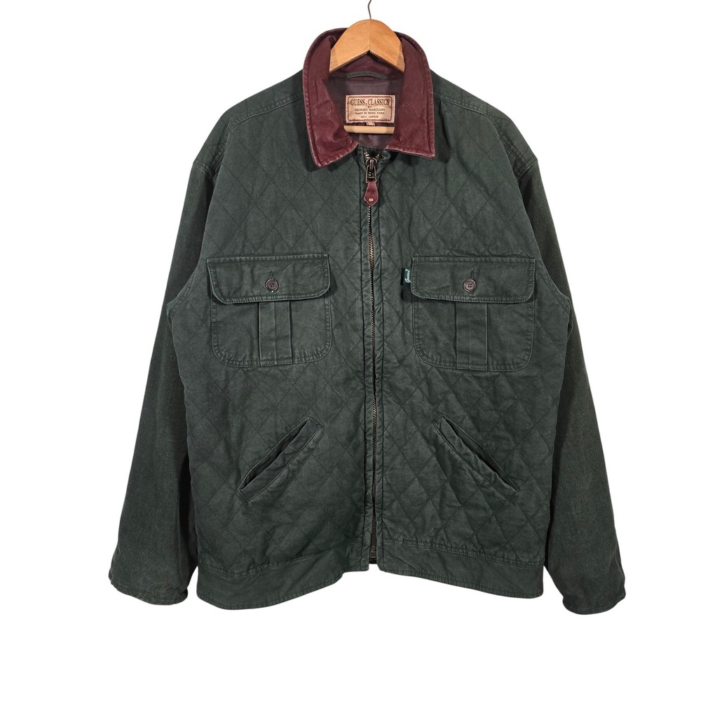 Vtg 90s Guess Classics Georges Marciano Quilted Chore Jacket Mens L Green